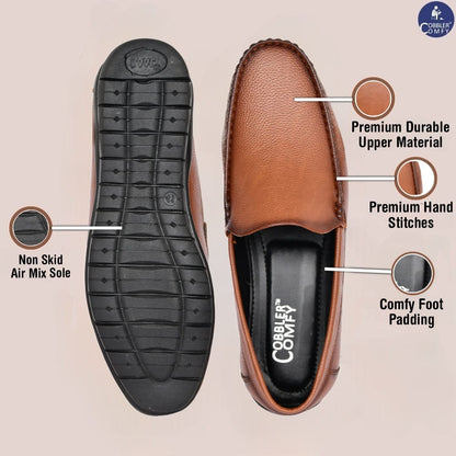 Seamless Moccasin for Men with Double Stitch Pattern | Tan