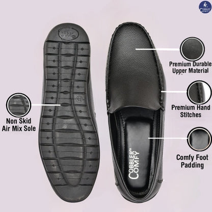 Seamless Moccasin for Men with Double Stitch Pattern | Black