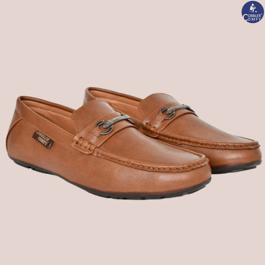 Matte Look Moccasins for Men with Metallic Buckle | Tan