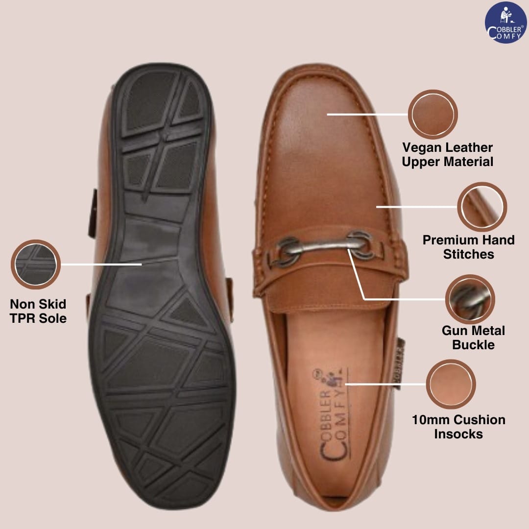 Matte Look Moccasins for Men with Metallic Buckle | Tan