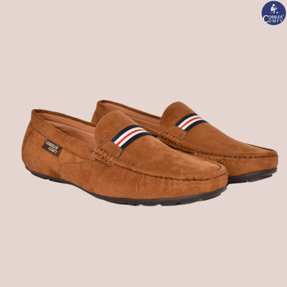 Suede Loafers for Men with Stripe | Tan