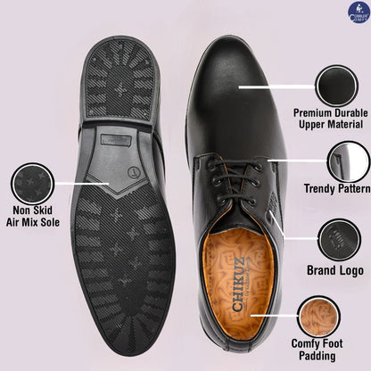 Pointed-toe Neat Look Lace-up Derby Shoes for Men | Black