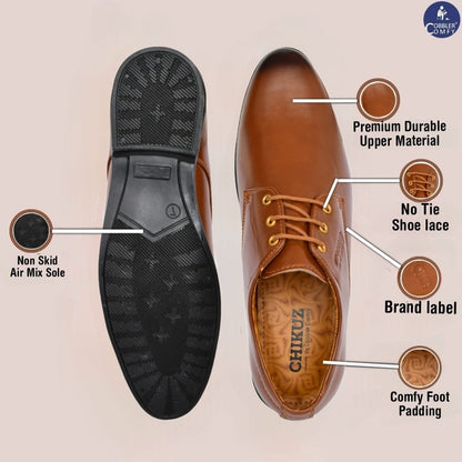 Pointed-toe Neat Look Lace-up Derby Shoes for Men | Tan