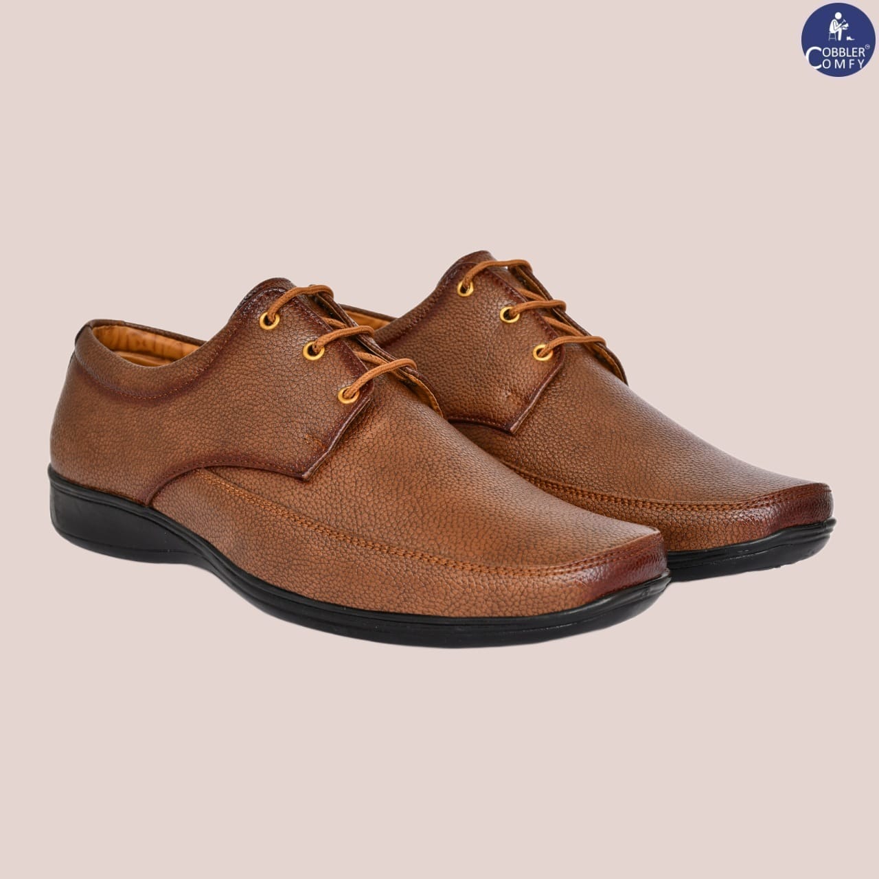 Matte Look Square-toe Derby Formal Shoes for Men | Tan