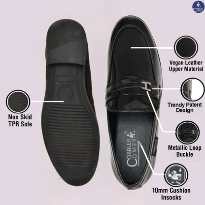 Shiny Slip-on for Men with Metallic Loop Buckle | Black