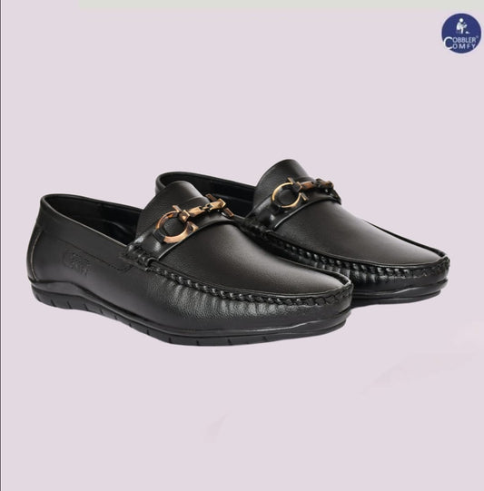 Neat Look Loafers for Men with Double Stitch & Metallic Buckle | Black