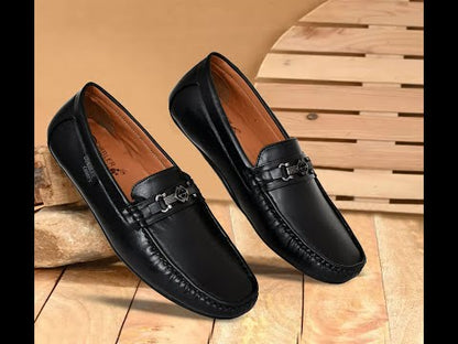 Matte Look Moccasins for Men with Metallic Buckle | Black